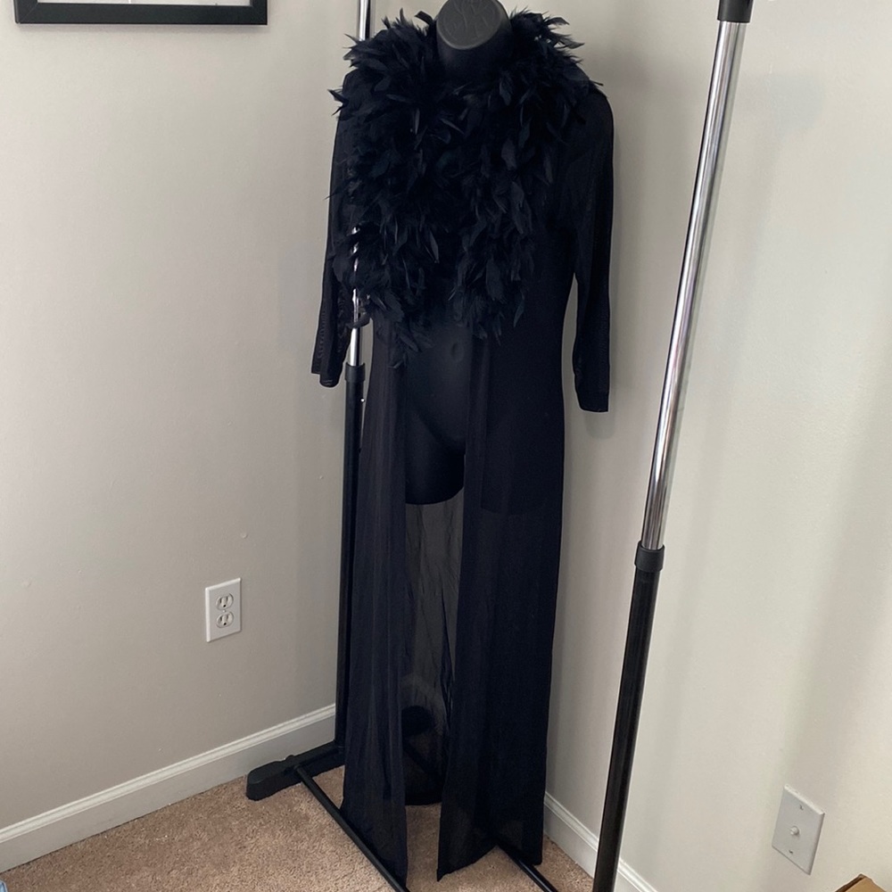 Charlotte Russe Shear Black Robe with Boa Collar